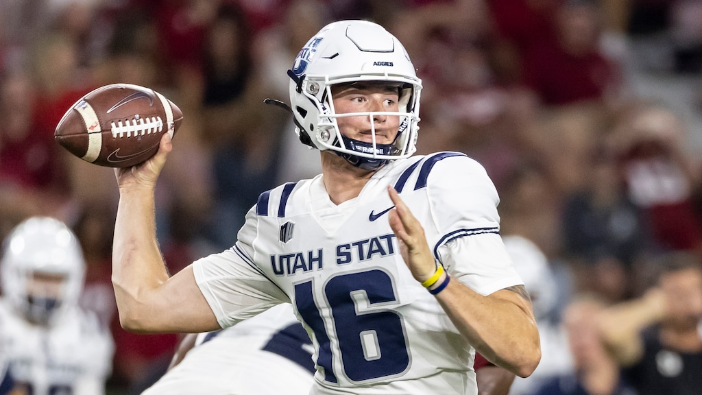 (Vasha Hunt | AP) Former Utah State quarterback Levi Williams (16) plays during the second half of an NCAA college football game, Saturday, Sept. 3, 2022, in Tuscaloosa, Ala.