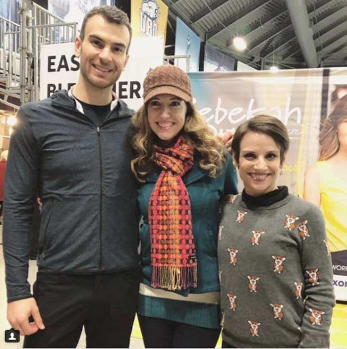 (Photo courtesy of April Meservy) April Meservy, center, in Vancouver, with Canadian pairs figure skaters Eric Radford and Meagan Duhamel, on Jan. 12, 2018.