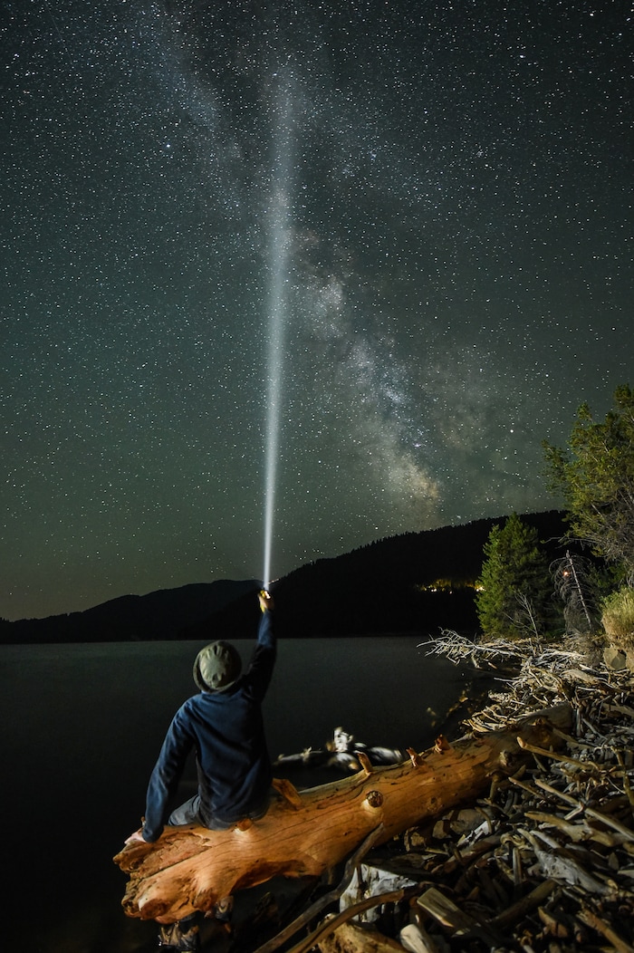 (Francisco Kjolseth  |  The Salt Lake Tribune)  Salt Lake City resident Brad Mager poses for a timed exposure of the Milky Way while camping out in the path of the August 21, 2017 eclipse at Palisades Reservoir, Idaho.