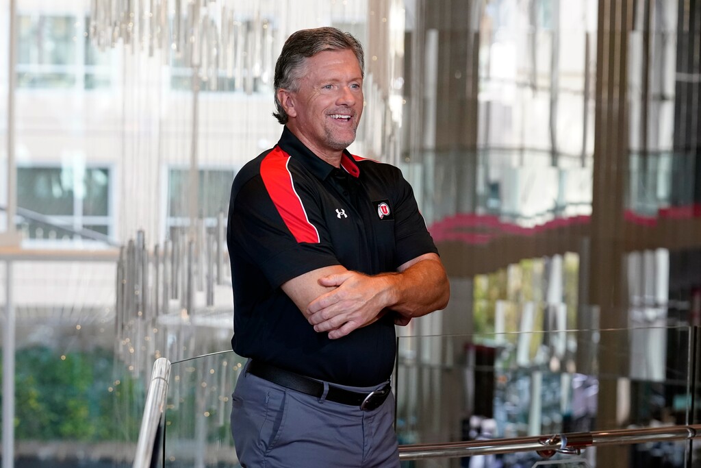 (Marcio Jose Sanchez  |  Associated Press) Utah head coach Kyle Whittingham poses for photos during the Pac-12 Conference NCAA college football Media Day Tuesday, July 27, 2021, in Los Angeles.