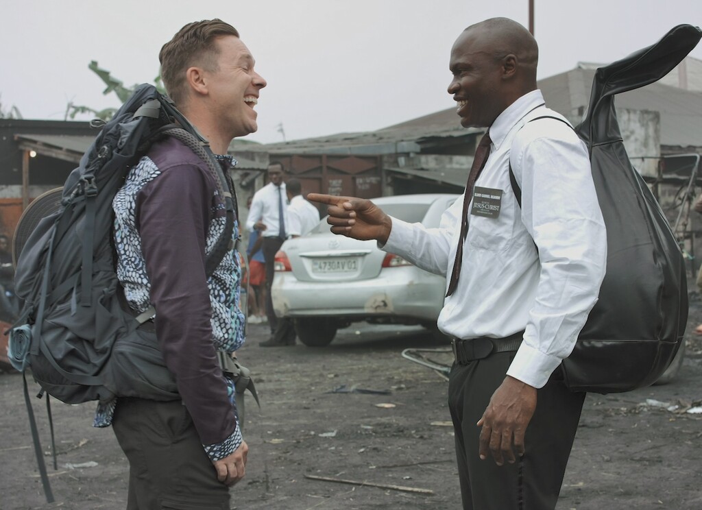 (Photo courtesy of Bimpa Production) Jason (Brandon Ray Olive), a Latter-day Saint missionary from Idaho, has a laugh with his mission companion Gabriel (Moyindo Mpongo) before leaving the Democratic Republic of Congo, in the drama "Heart of Africa."