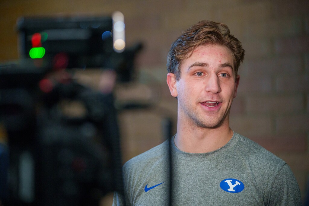 (Trent Nelson | The Salt Lake Tribune) Kedon Slovis at BYU football practice in Provo on Monday, March 6, 2023.