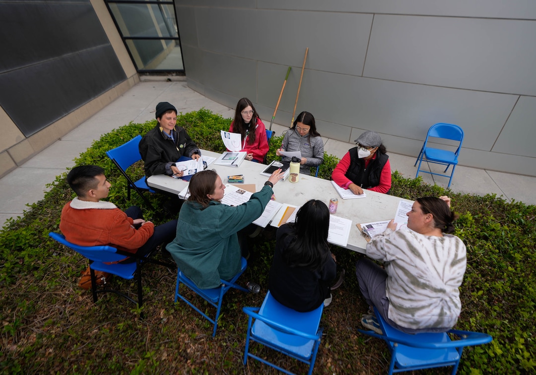 (Francisco Kjolseth | The Salt Lake Tribune) Students undergoing a three month garden certification program spend the day learning about mushrooms from community educator Katie Lawson, at right, of Fungal Focus on Saturday, April 16, 2022. The pilot program takes place at the permanent gardens outside Central Library in Salt Lake City. 