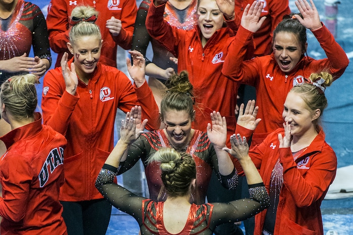 Chris Detrick  |  The Salt Lake Tribune
Utah's Mykayla Skinner competes on the beam during the gymnastics meet against Brigham Young University at the Marriott Center Friday January 13, 2017. 