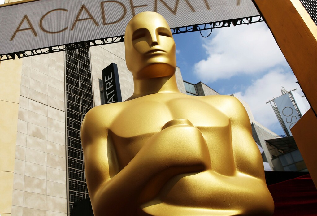 FILE - In this Feb. 21, 2015, file photo, an Oscar statue appears outside the Dolby Theatre for the 87th Academy Awards in Los Angeles. The 91st Academy Awards will be held on Sunday. (Photo by Matt Sayles/Invision/AP, File)