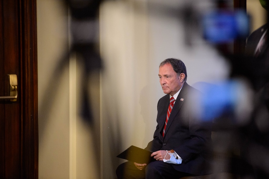 (Trent Nelson | Tribune file photo) Gov. Gary Herbert at a news conference in Salt Lake City on Thursday, May 28, 2020.