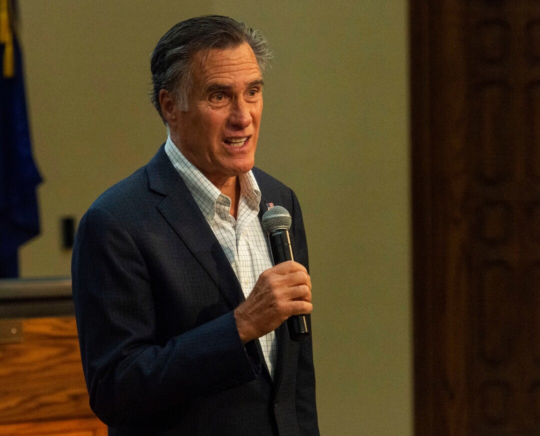 (Rick Egan  |  The Salt Lake Tribune)       Mitt Romney speaks during a town hall meeting at the Provo City Hall Council Chambers, Friday, June 21, 2019.