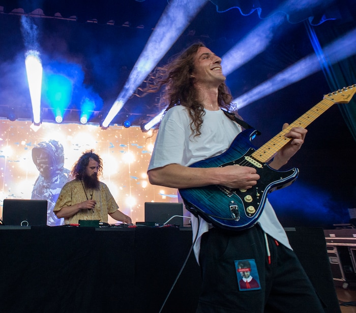 (Rick Egan  |  The Salt Lake Tribune)      Brothers Kevin and Jeff Saurer perform as Hippie Sabotage, at the twilight concert series, at the Gallivan Center, Saturday, July 20, 2019.