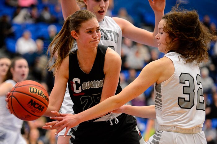 (Trent Nelson | The Salt Lake Tribune)  American Fork's Halle Nelson (25) as Riverton faces American Fork in the 6A High School Girls' Basketball Tournament at SLCC in Taylorsville, Tuesday Feb. 20, 2018.
