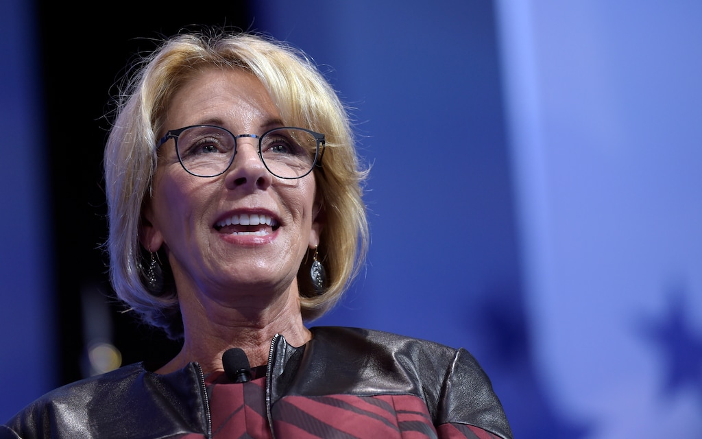 (AP file photo) Education Secretary Betsy DeVos in Feb. 2017. On Friday, the federal agency issued new guidelines for how U.S. colleges and university should handles investigations of sexual assault on campus.