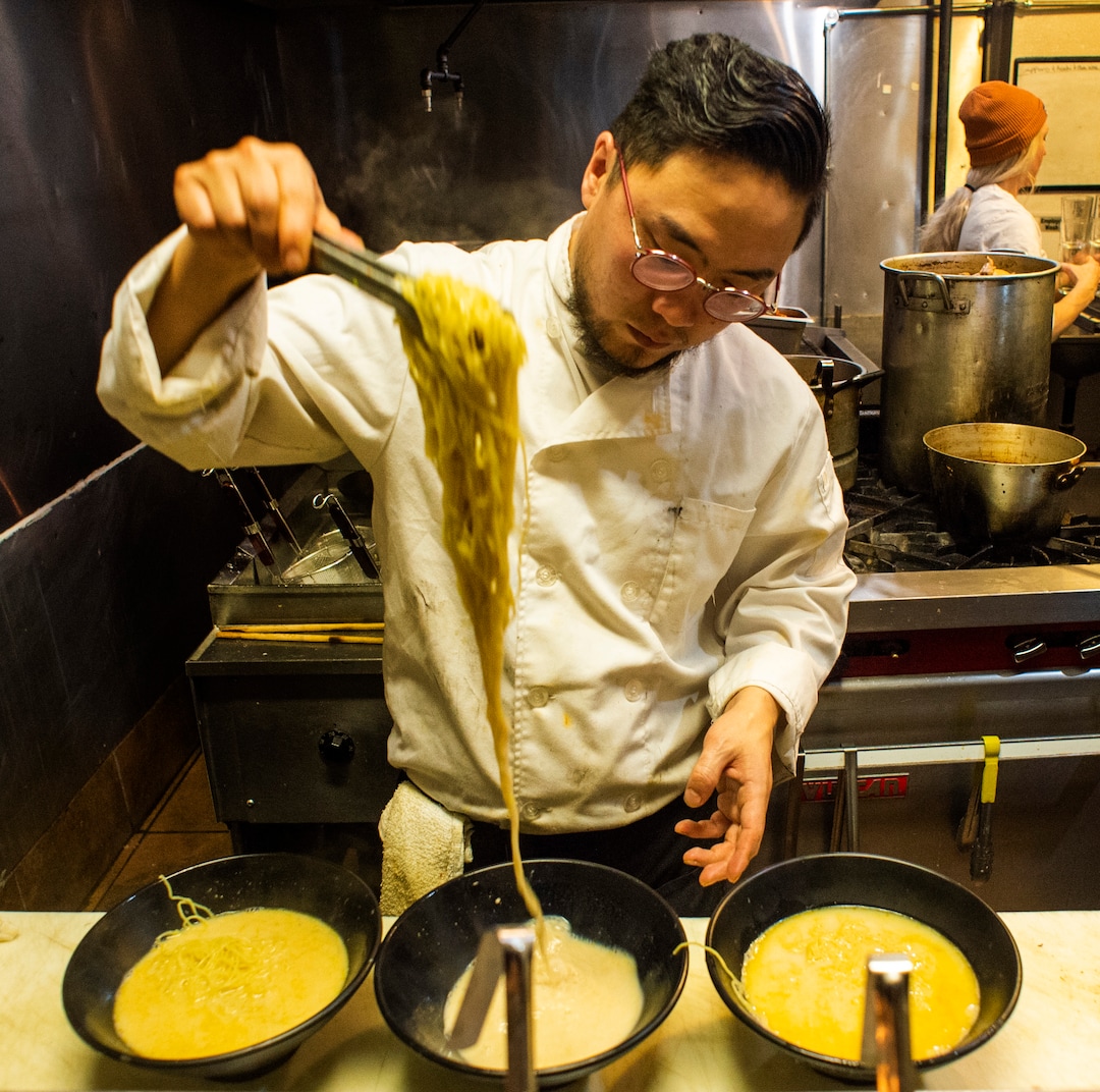(Rick Egan  |  The Salt Lake Tribune)   Sergei Oveson prepares bowls on Ramen at the Ramen Bar in Salt Lake City, Wednesday, Jan. 16, 2019.