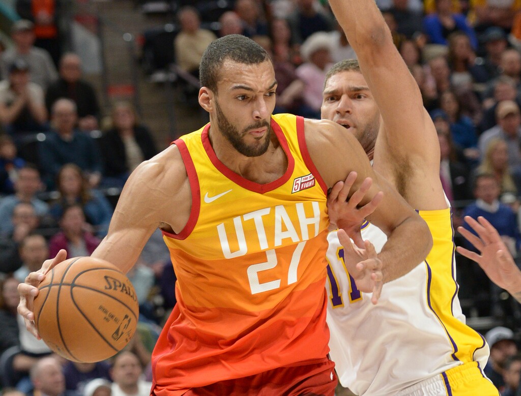 (Leah Hogsten  |  The Salt Lake Tribune)  Utah Jazz center Rudy Gobert (27) was selected with the 27th pick of the 2013 draft, an example of how the team has made trades and late first-round selections that have worked out.