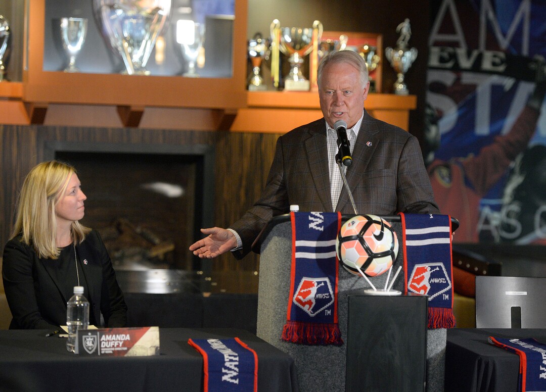(Al Hartmann  |  The Salt Lake Tribune) 	Real Salt Lake owner Dell Loy Hansen announces that the National Women's Soccer League (NWSL) will field a team in Utah for the 2018 season. He worked to get the team with NWSL Managing Director Amanda Duffy, left.  