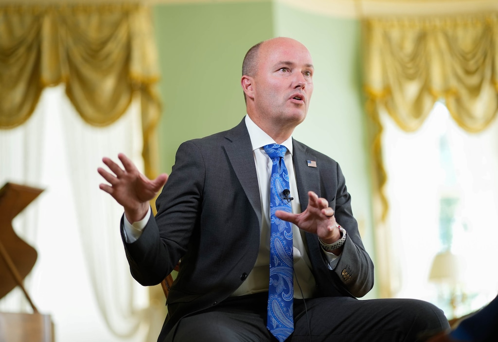(Francisco Kjolseth | The Salt Lake Tribune) Utah Gov. Spencer Cox sits down for an interview at the governor’s mansion to talk about the ongoing drought and the Great Salt Lake on Tuesday, July 19, 2022.