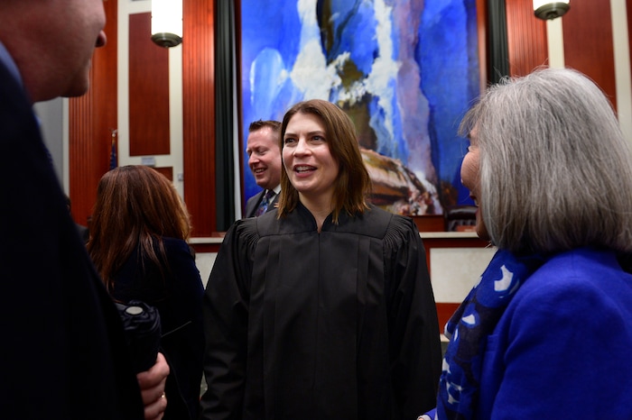 (Scott Sommerdorf   |  The Salt Lake Tribune)   during the Paige Petersen, after having been sworn in as the new Utah Supreme Court justice, Friday, January 19, 2018.