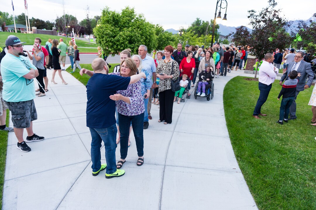 Alex Gallivan  |  Special to the Tribune Hundreds of people wait in line to personally welcome home Josh Holt at the Old Dome Meeting Hall in Riverton Monday, May 28,2018