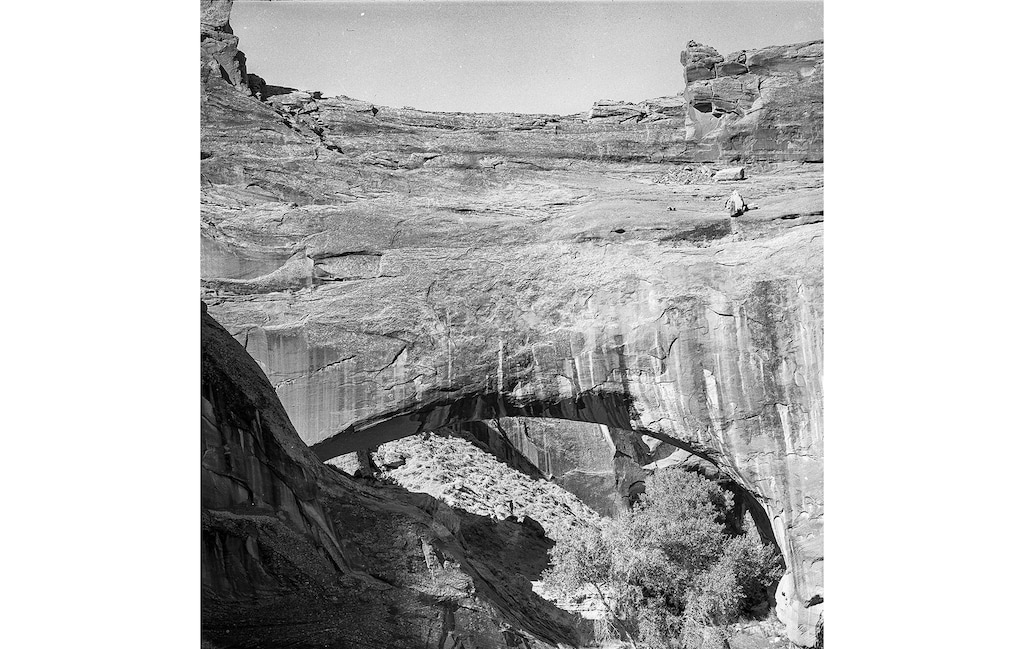 (Utah Historical Society) This photo of Gregory Natural Bridge was taken by Al Watkins Morton in the 1940s.