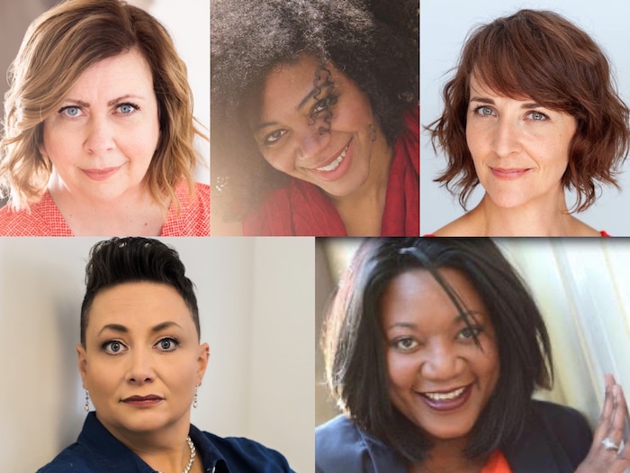 (Photo courtesy of Salt Lake Acting Company) Clockwise from upper left: Colleen Baum stars as Susan; Latoya Jackson as Zoe; Susanna Florence as Helen; Yolanda Stange as Rosetta; and Tamara Howell as Mrs. Stanton in “Four Women Talking About the Man Under The Sheet.”