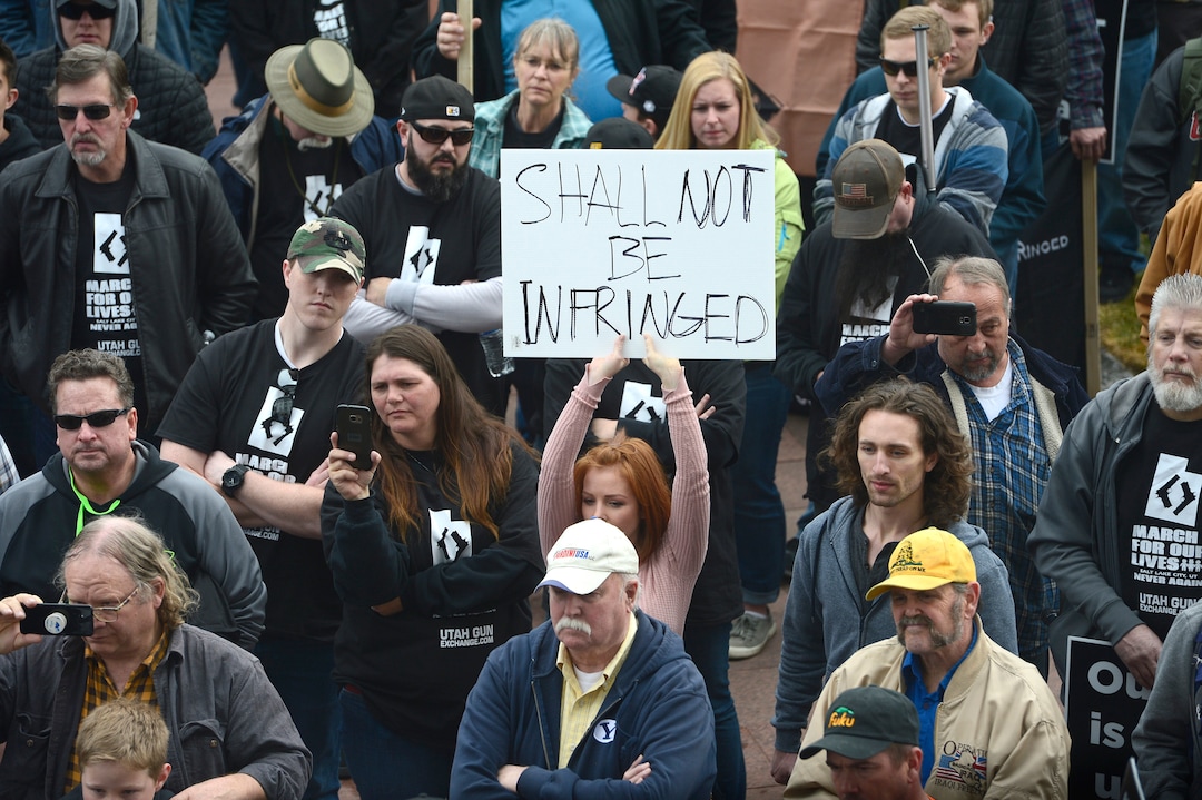 (Scott Sommerdorf | The Salt Lake Tribune) The pro gun "March Before Our lives" rallied at the Utah State Capitol after their march from West High School, Saturday, March 24, 2018.