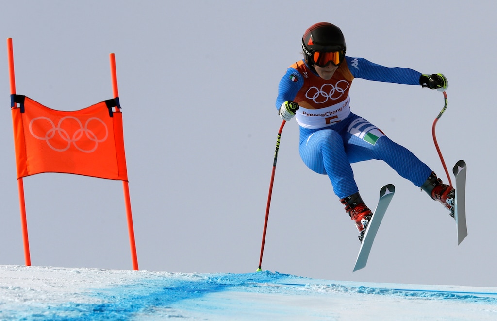 In this Feb. 21, 2018, file photo, Italy's Sofia Goggia competes in the women's downhill at the 2018 Winter Olympics in Jeongseon, South Korea. (AP Photo/Luca Bruno, File)