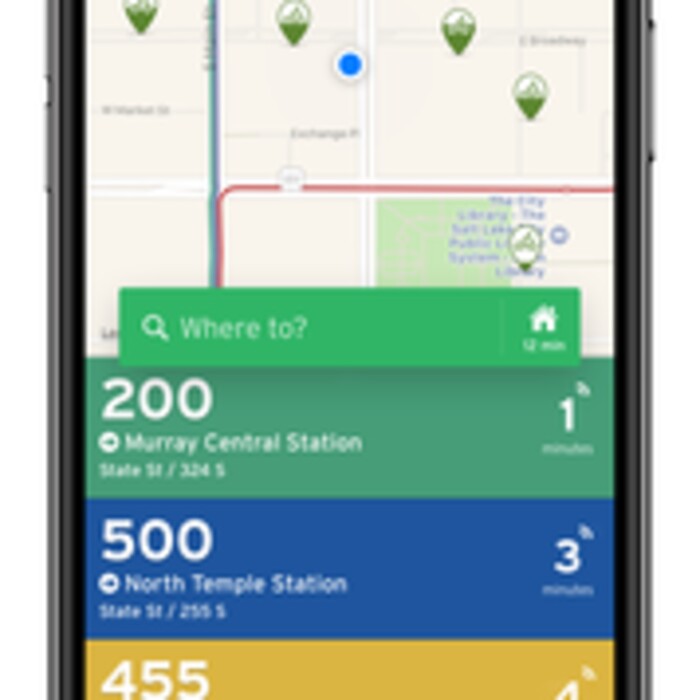 (Courtesy of Utah Transit Authority) A screenshot from a transportation app, called Transit. The Utah Transportation Authority has partnered with it to help ease planning trips.