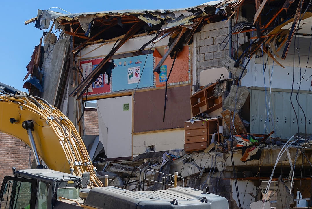 (Francisco Kjolseth  |  The Salt Lake Tribune)  Work begins tearing down the old West Jordan Middle School, 7550 S. Redwood Road, the oldest school in the Jordan School District on Tuesday, July 16, 2019.