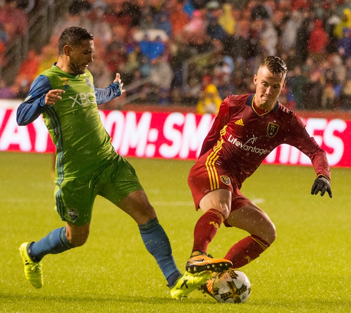 (Rick Egan  |  The Salt Lake Tribune) Real Salt Lake midfielder Albert Rusnak (11) goes for the ball, in MLS soccer action, Real Salt Lake vs Seattle Sounders, in Sandy, Saturday, September 23, 2017.