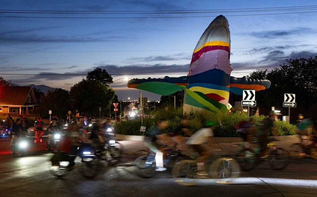 (Francisco Kjolseth | The Salt Lake Tribune) Hundreds of cyclists gathered to tour the streets of Salt Lake City during the weekly 999 ride on June 14, 2024. The Salt Lake City Police Department announced it's increased enforcement of the ride to suss out "criminal activity."