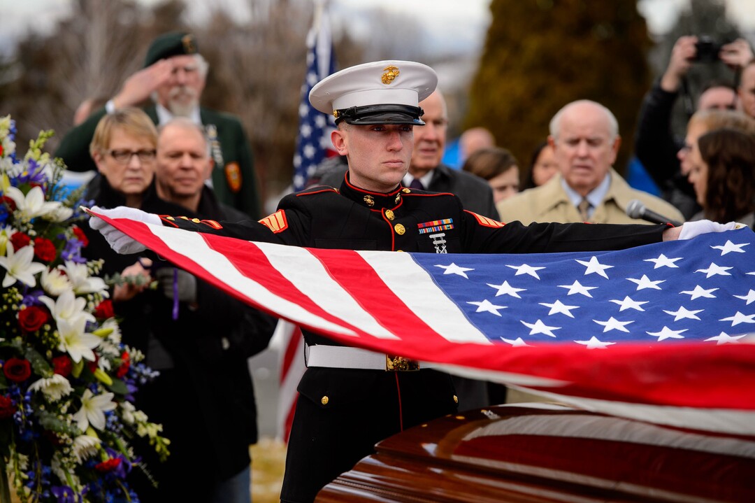 (Trent Nelson  |  The Salt Lake Tribune)
Services for Marine Pfc. Robert J. Hatch at the Bountiful City Cemetery on Saturday, Dec. 14, 2019. Hatch was killed in action Nov. 22, 1943, on the island of Betio.