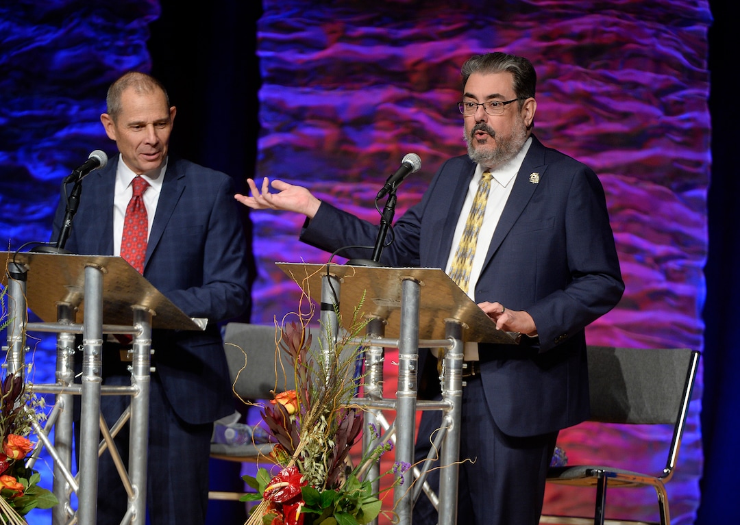(Scott Sommerdorf   |  The Salt Lake Tribune)   Mayor John Curtis, left and Joe Buchman during Utah's 3rd District Congressional debate, Friday, October 13, 2017. 