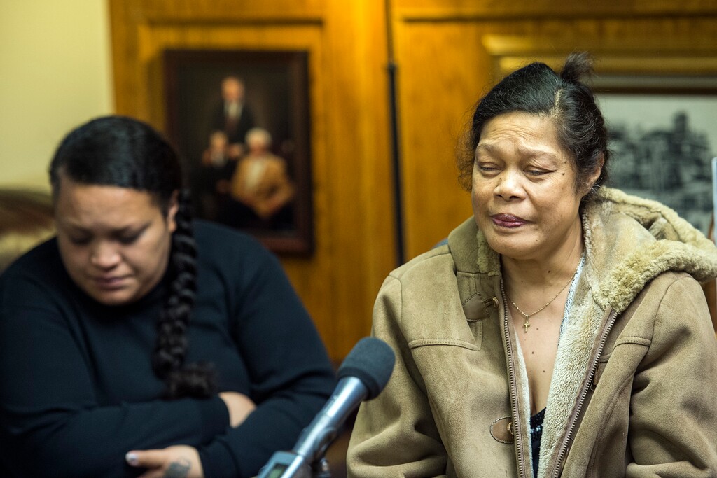Chris Detrick  |  The Salt Lake TribuneValu Angilau speaks during a press conference at Sykes McAllister Law Offices Thursday September 22, 2016. The parents of Siale Angilau Ñ who was shot to death by a U.S. Marshal two years ago during a federal court trial Ñ filed a lawsuit Thursday against the United States government and the marshal who fired the fatal shots. The lawsuit, filed in U.S. District, claims that Angilau's April 2014 death resulted from a "grossly negligent use of unnecessary, deadly force," which violated Angilau's civil rights.