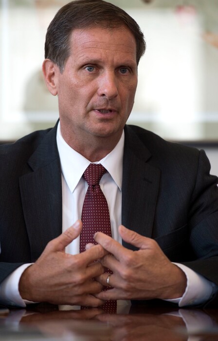 Steve Griffin / The Salt Lake TribuneRep. Chris Stewart, Republican incumbent in Utah's 2nd Congressional District,  talks to the Salt Lake Tribune;s editorial board at the paper's offices in Salt Lake City Friday September 16, 2016. 