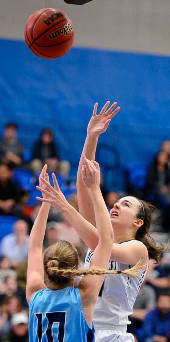 (Trent Nelson | The Salt Lake Tribune)  Hillcrest's Annabella Jensen (31) shoots over Westlake's Samantha Hester (10) as Hillcrest faces Westlake in the 6A High School Girls' Basketball Tournament at SLCC in Taylorsville, Thursday Feb. 22, 2018.