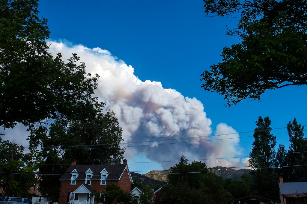 Chris Detrick  |  The Salt Lake Tribune
Smoke rises from the wildfire burning north of the southern Utah ski town of Brian Head as seen from Parowan Tuesday, June 20, 2017. 