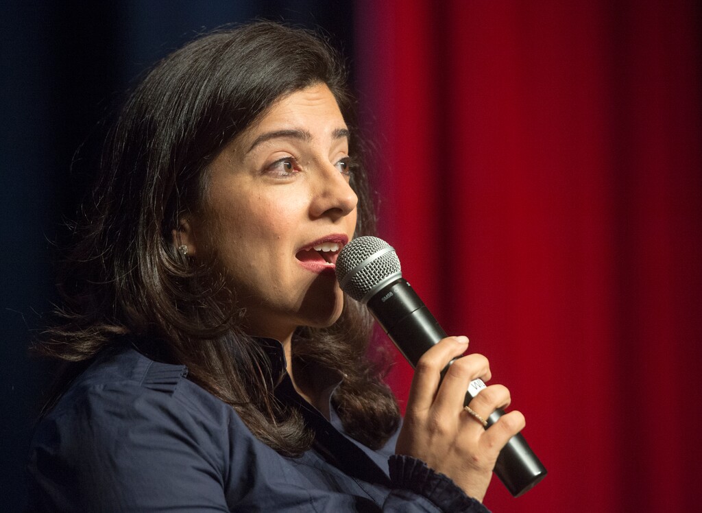 (Rick Egan  |  The Salt Lake Tribune) Reshma Saujani, founder and CEO of Girls Who Code, spoke to about 50 girl students at The Salt Lake Center for Science Education on Thursday about the benefits of learning coding skills.
