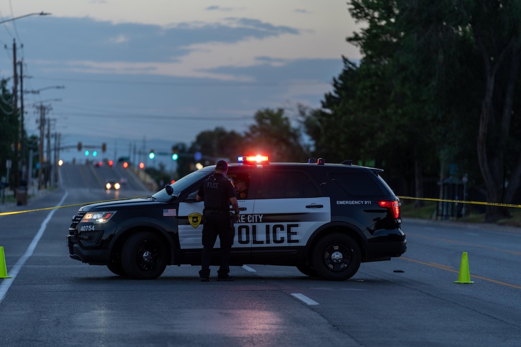 (Salt Lake City Police Department) Officers block Redwood Road near 700 South following a fatal hit-and-run crash on Sunday, July 9, 2023.