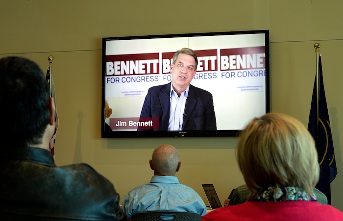 (Scott Sommerdorf   |  The Salt Lake Tribune)   
Congressional candidate Jim Bennett was part of a video touting the the new United Utah Party. The party held its first Salt Lake County convention to elect county officers, Saturday, October 28, 2017. 