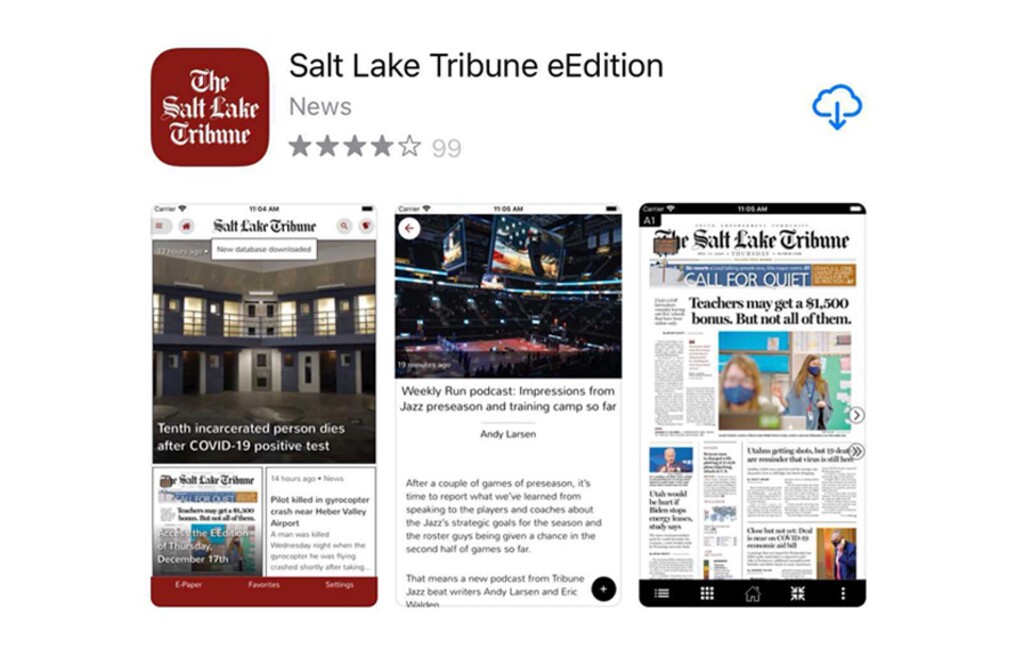 (Sara Weber | Screenshot) The Salt Lake Tribune is switching to a new mobile app. It will include e-editions, obituaries and interactive puzzles, as well as breaking news.