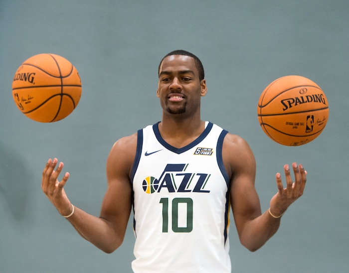 (Rick Egan  |  The Salt Lake Tribune)  Utah Jazz guard Alec Burks poses for photos, during the Utah Jazz media day, at the Zions Bank Basketball Center, Monday, September 25, 2017.



