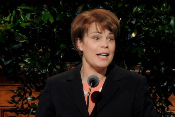 (Trent Nelson | The Salt Lake Tribune)  Sister Sharon Eubank, First Counselor in the Relief Society General Presidency, speaks at the General Women's Session of the 187th Semiannual General Conference of the The Church of Jesus Christ of Latter-day Saints, in Salt Lake City, Saturday September 23, 2017.