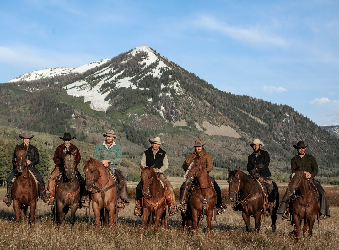 (Photo: Paramount Network) Wes Bentley (left) as Jamie Dutton, Forrie Smith as Lloyd, Luke Peckinpah as Fred, Kevin Costner as John Dutton, Dave Annable as Lee Dutton, Denim Richards as Colby, and Cole Hauser as Rip Wheeler in “Yellowstone.”