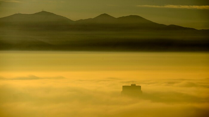 (Steve Griffin  |  The Salt Lake Tribune) The LDS Church Office Building rises from dense fog as an inversion settles over the Salt Lake Valley Tuesday December 26, 2017.