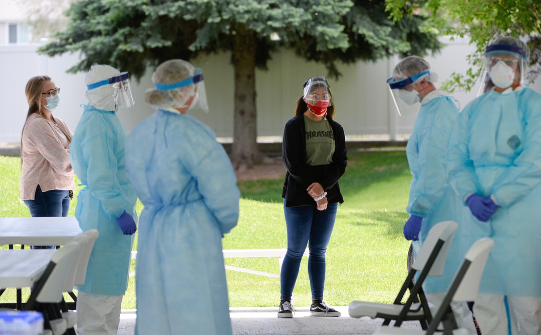 (Francisco Kjolseth  |  The Salt Lake Tribune) The Utah Department of Health readies staff of West Jordan Care Center for testing of the coronavirus on Thursday, May 21, 2020. The testing is part of a plan to test staff at all long-term care facilities, with centers for memory patients and the intellectually disabled receiving priority.