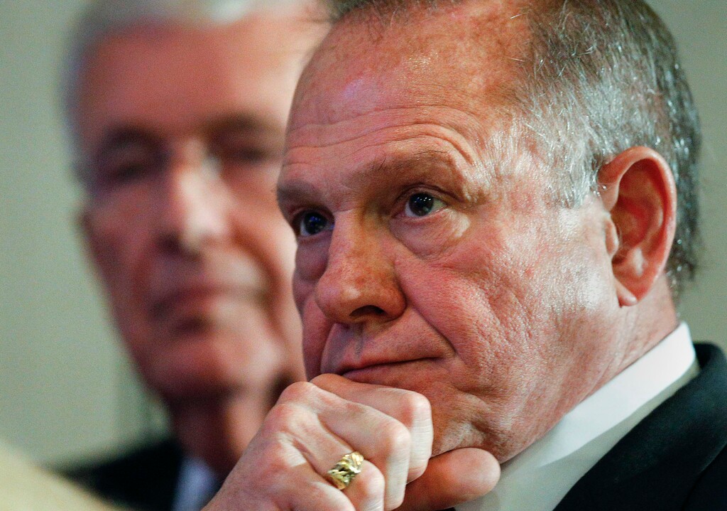 Former Alabama Chief Justice and U.S. Senate candidate Roy Moore waits to speak at a newss conference, Thursday, Nov. 16, 2017, in Birmingham, Ala. (AP Photo/Brynn Anderson)