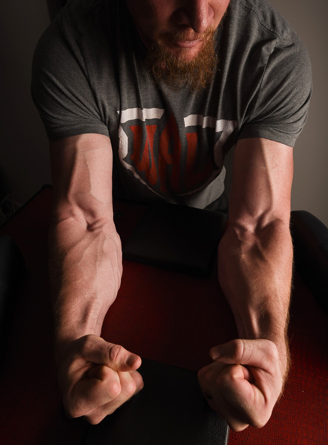 (Francisco Kjolseth  |  The Salt Lake Tribune)  Rising armwrestling star Jordan Sill of Layton who competes in the 210 lbs weight class and started competing 15 years ago when he won his first trophy, has been ascending the World Armwrestling League as he heads to Norfolk, Virginia this week to compete in the Super Star Showdown Series.