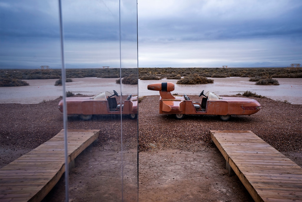 (Rick Egan | The Salt Lake Tribune) A modified cart made to look like a landspeeder sits outside at Outpost X near Beryl on Tuesday, Nov. 26, 2024.