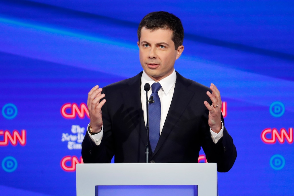 (John Minchillo | AP) Democratic presidential candidate South Bend Mayor Pete Buttigieg speaks during a Democratic presidential primary debate hosted by CNN/New York Times at Otterbein University, Tuesday, Oct. 15, 2019, in Westerville, Ohio.