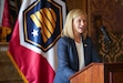 (Bethany Baker | The Salt Lake Tribune) Federal Trade Commissioner Melissa Holyoak speaks as state and federal officials announce a settlement in a lawsuit against Aylo, the parent company of Pornhub, during a press conference at the Utah Capitol in Salt Lake City on Wednesday, Sept. 3, 2025.