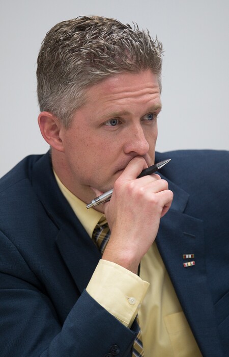 (Leah Hogsten  |  The Salt Lake Tribune) North Ogden Mayor Brent Taylor, UTA's liaison for Weber and Box Elder Co., Brent Taylor, listens during a meeting in 2017.