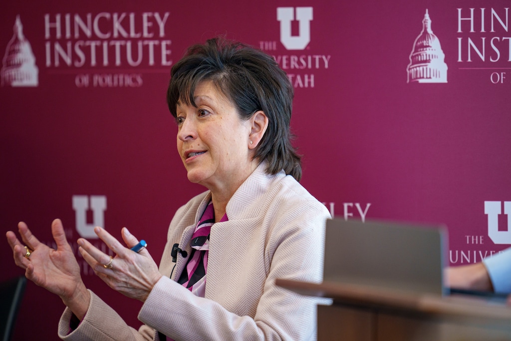 (Trent Nelson | The Salt Lake Tribune) Mitzi Montoya speaks about higher education and the Legislature at the University of Utah in Salt Lake City on Thursday, Jan. 16, 2025. During an Academic Senate meeting on Monday, April 7, 2025, Montoya spoke about budget cuts.